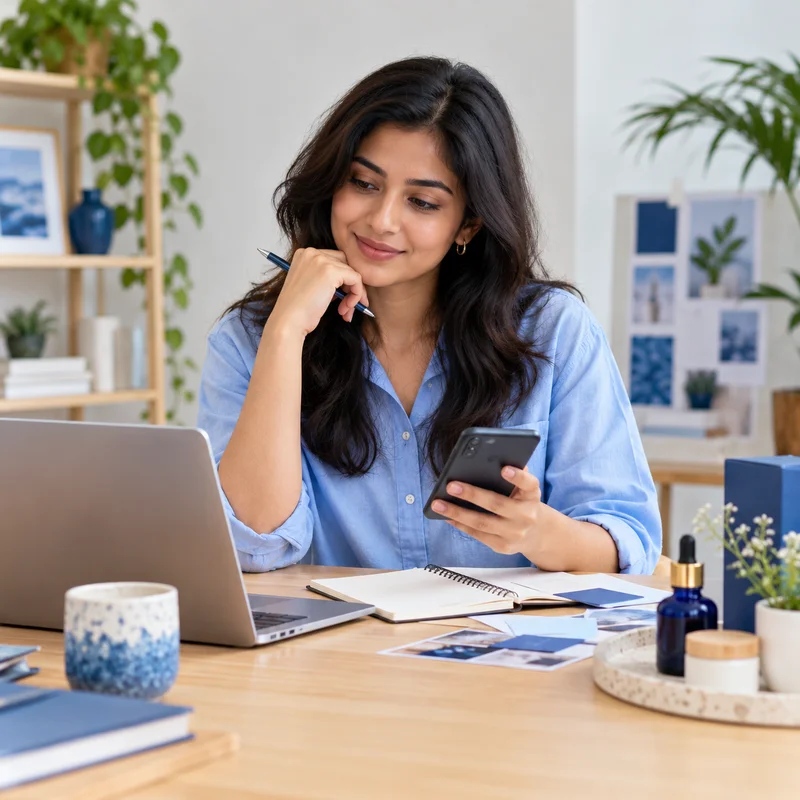 Social media professional planning content at her desk